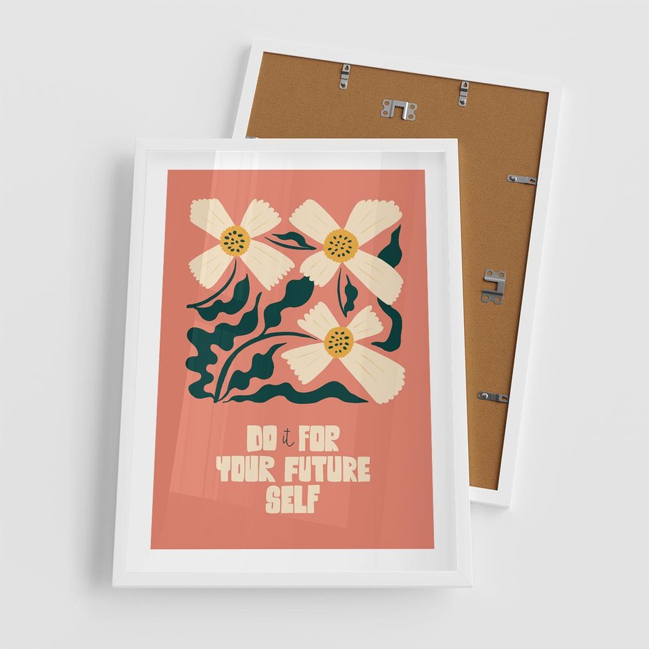 Plakat w ramie 50x70 - Mgliste Refleksje - nowoczesny plakat, różowe tło - rama biała