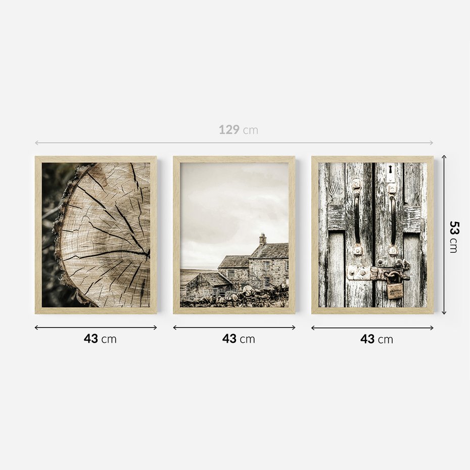 Zestaw obrazy w ramie 40x50 galeria - Stare, klimatyczne, domki, kłódka - rama drewno