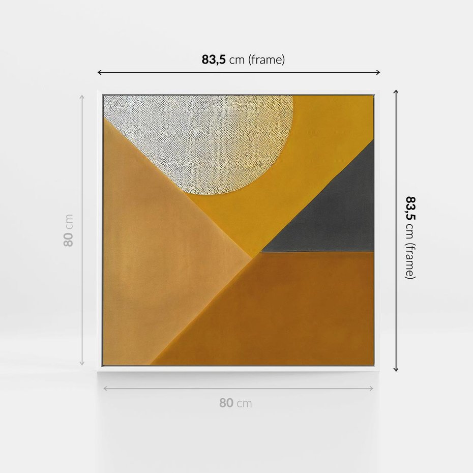 Obraz w ramie 80x80 - Harmonia migoczących ognisk - intensywne ciepłe kolory, słoneczny żółty - rama biała