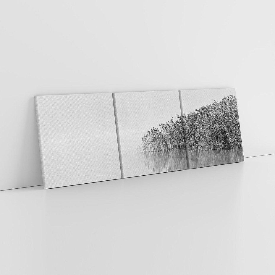 Obraz na płótnie 90x30 - Mglisty Brzeg Jeziora - czarno białe zdjęcie, zamglone jezioro