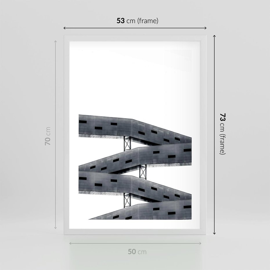 Plakat w ramie 50x70 - Monochromatyczna Sztuka Nowoczesnych Budynków - architektura, nowoczesne formy - rama biała