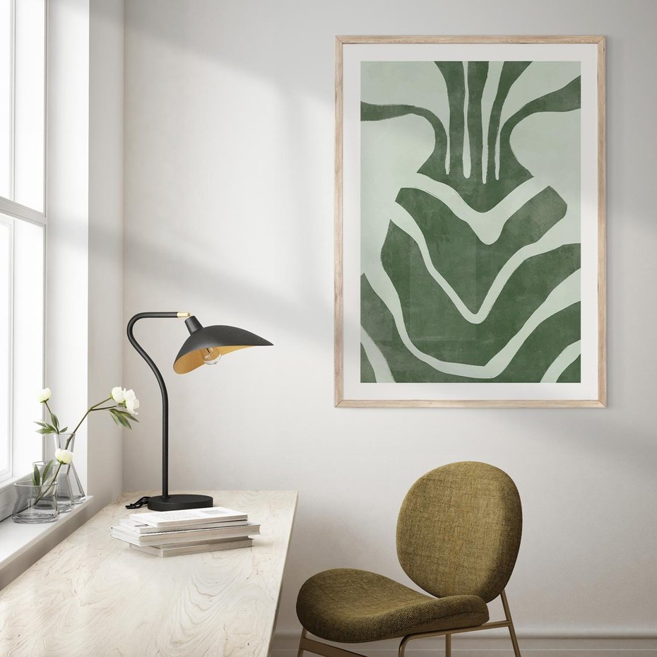 Plakat w ramie 50x70 - Zieleń Odpoczynku - zielony plakat, nieregularne splątane linie - rama drewno