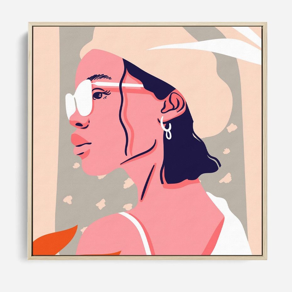 Obraz w ramie 50x50 - Kobieca Esencja - nowoczesny plakat, styl retro - rama drewno