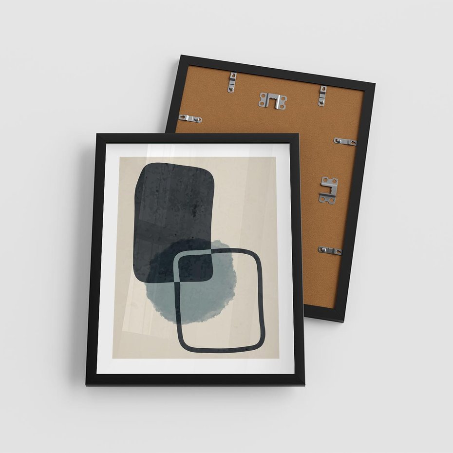 Plakat w ramie 40x50 - Migotliwe Refleksje - abstrakcyjne nieregularne kształty, minimalistyczny plakat - rama czarna