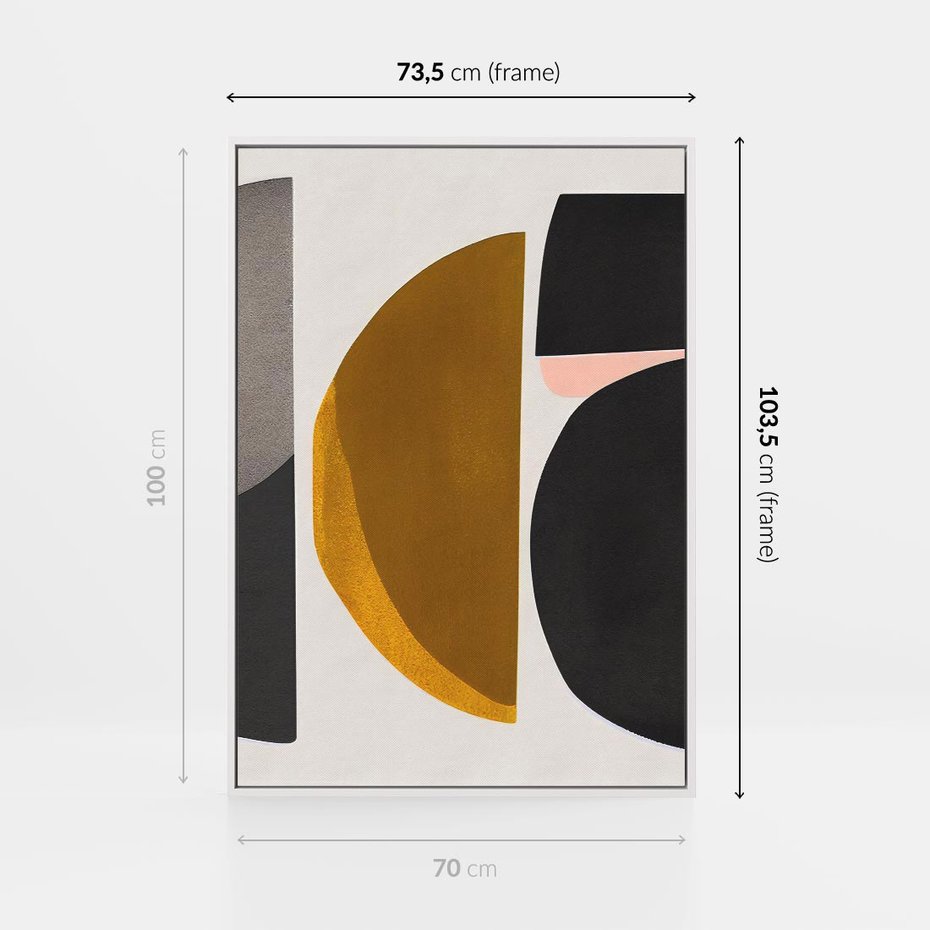 Obraz w ramie 70x100 - Tajemnice sztuki odkryte - geometryczne półkola, kształty - rama biała