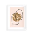 Plakat w ramie 30x40 - Liście w Beżowym Minimalizmie - minimalistyczny obraz, liście monstery - rama biała