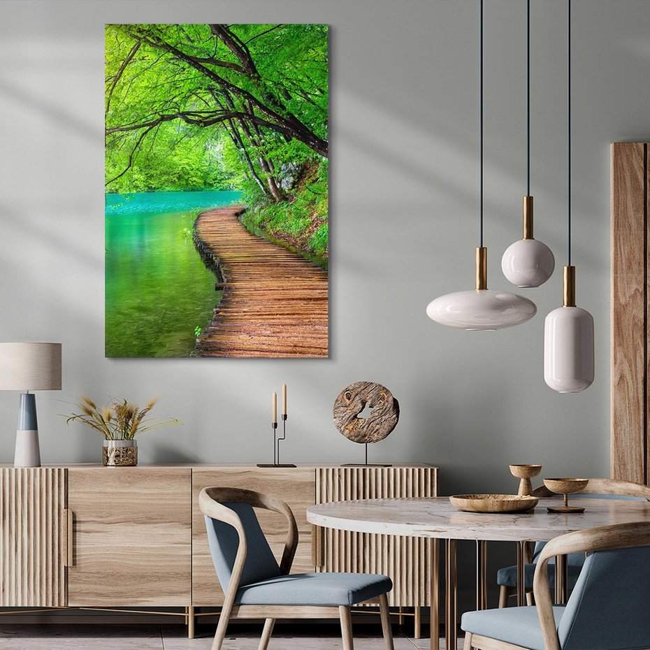 Obraz na płótnie 70x100 - Spokój nad jeziorem: Zatop się w naturze - jezioro, drzewa