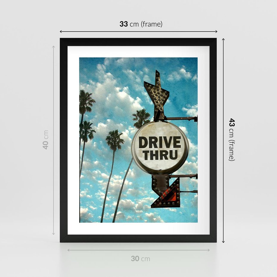 Plakat w ramie 30x40 - Znaki Palm: Relaksująca Oaza - znak, palmy - rama czarna