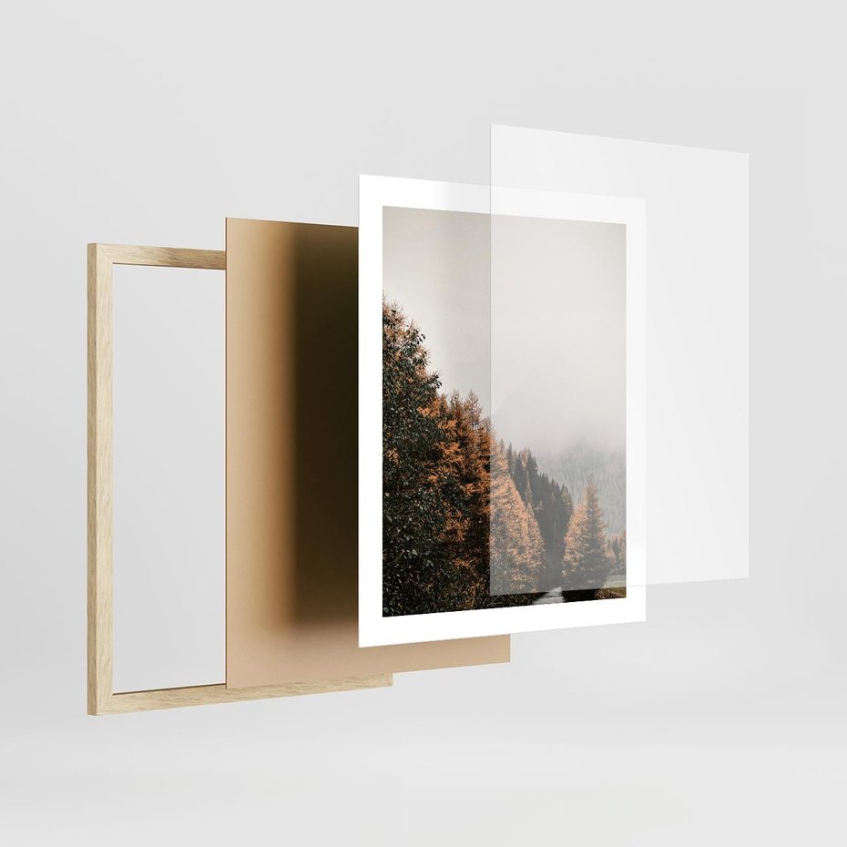 Plakat w ramie 40x50 - Kolorowa Jesień w Górskim Lesie - las, jesień - rama drewno