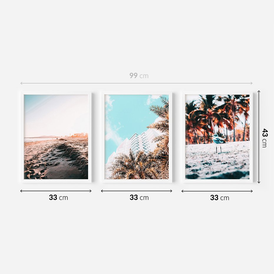 Zestaw obrazy w ramie 30x40 galeria - Plaża, morze, wakacje, podróż - rama biała