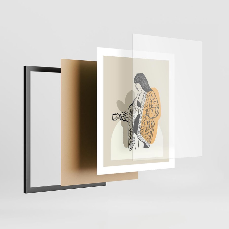 Plakat w ramie 40x50 - Żółte Akcenty w Grafice - grafika, minimalizm - rama czarna