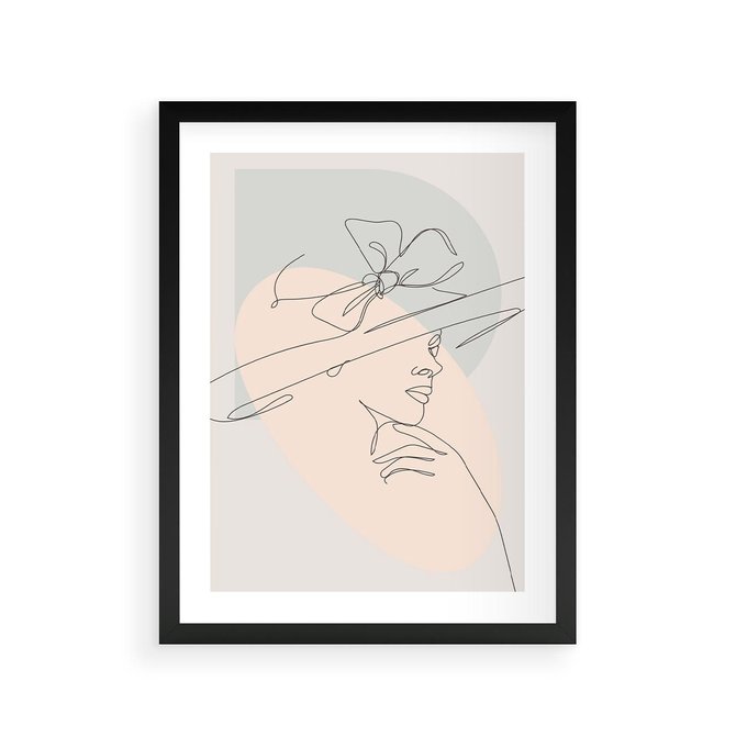 Plakat w ramie 30x40 - Twarz Kobiety w Pastelach - minimalistyczna grafika, pastelowe tłó - rama czarna