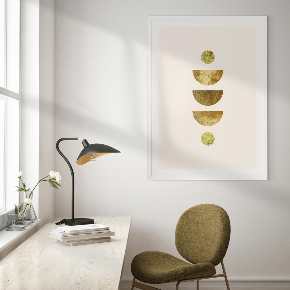 Plakat bez ramy 21x30 - Harmonijne Odbicia - geometryczne złote kształty, tekstura