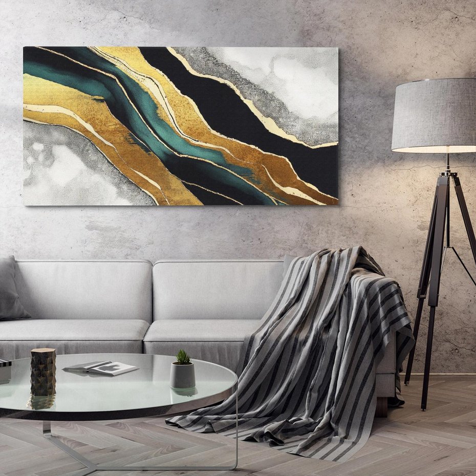 Obraz na płótnie 120x60 - Refrakcje płynącej rzeczywistości - jak marmurowa rzeka, linie złota