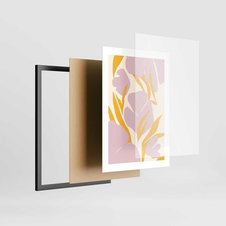 Plakat w ramie 30x40 - Migocące Wibracje - abstrakcyjne kwiaty, pastelowe kolory - rama czarna
