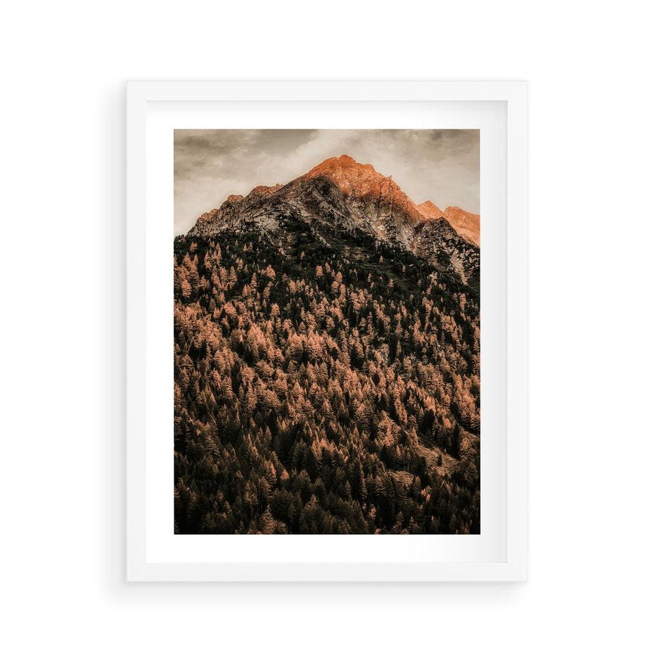 Plakat w ramie 40x50 - Jesienna Godzina w Górach - góry, las w górach - rama biała