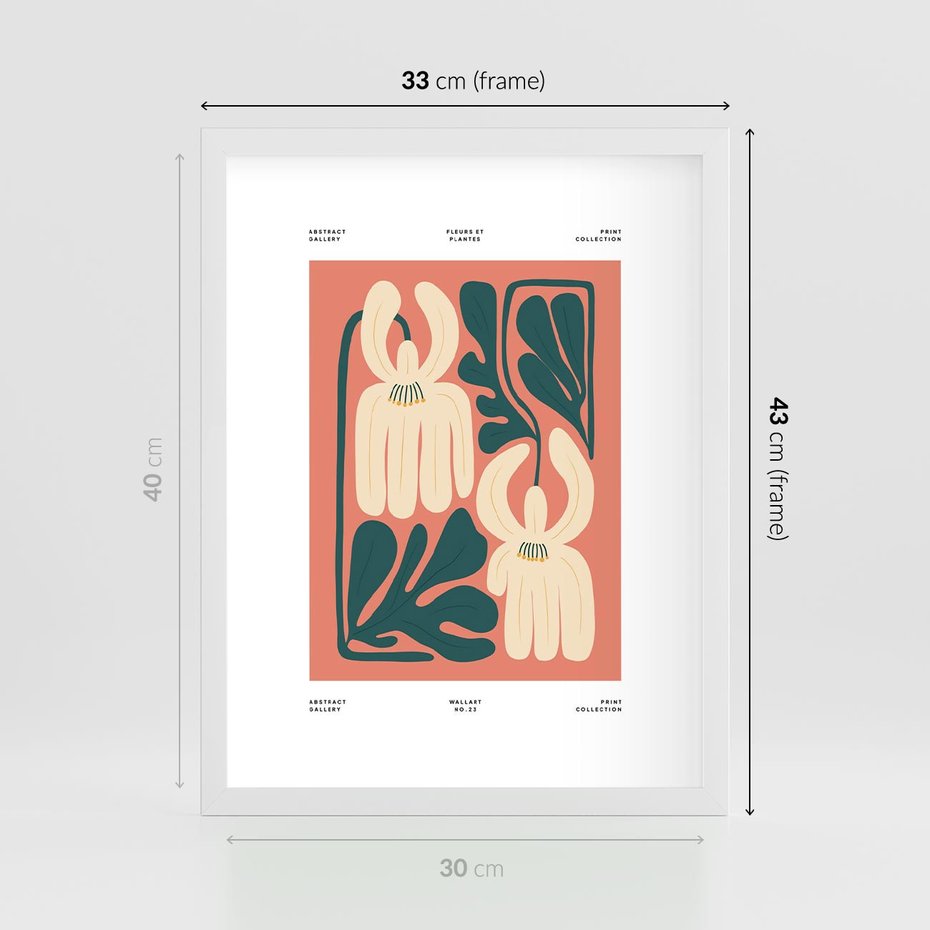 Plakat w ramie 30x40 - Migotliwe Echa - kwiaty, nowoczesna abstrakcja - rama biała