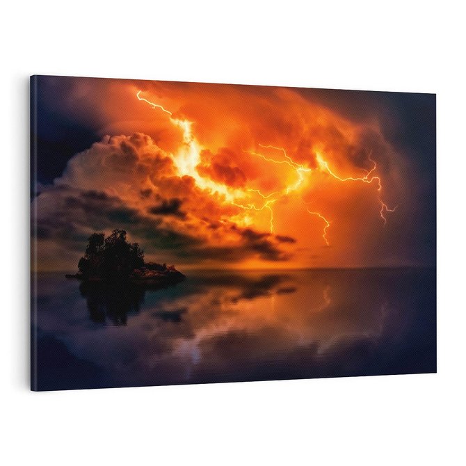 Obraz na płótnie 100x70 - Burza nad morzem z piorunem - burza, piorun