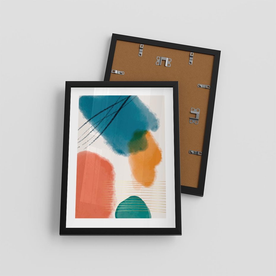 Plakat w ramie 30x40 - Migotliwe Pochwycenia - abstrakcyjne kolorowe plamy, akwarela - rama czarna