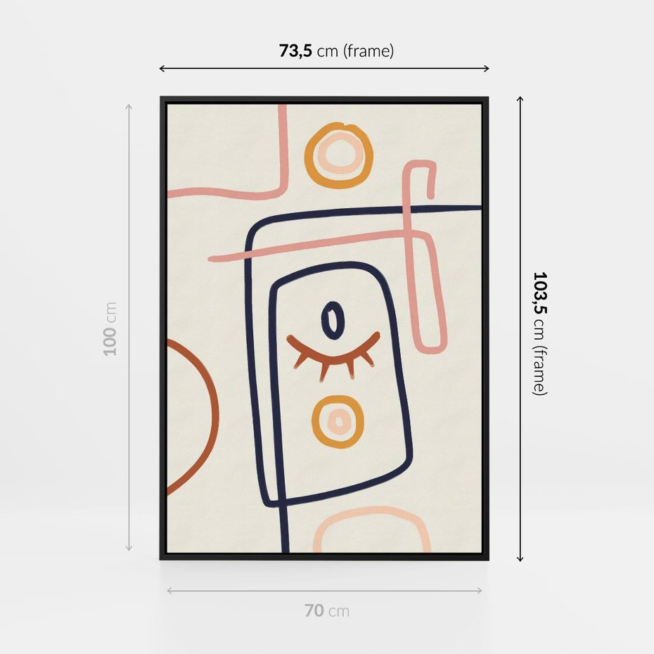 Obraz w ramie 70x100 - Manifestacje Dziwności - abstrakcja w stylu picasso, beżowe tło - rama czarna