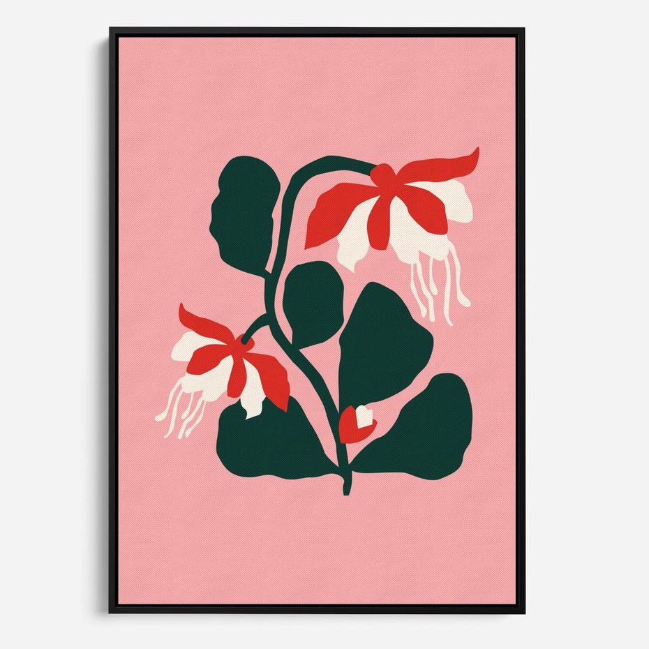 Obraz w ramie 50x70 - Migotliwa Kreatywność - abstrakcyjne kwiaty, różowe tło - rama czarna