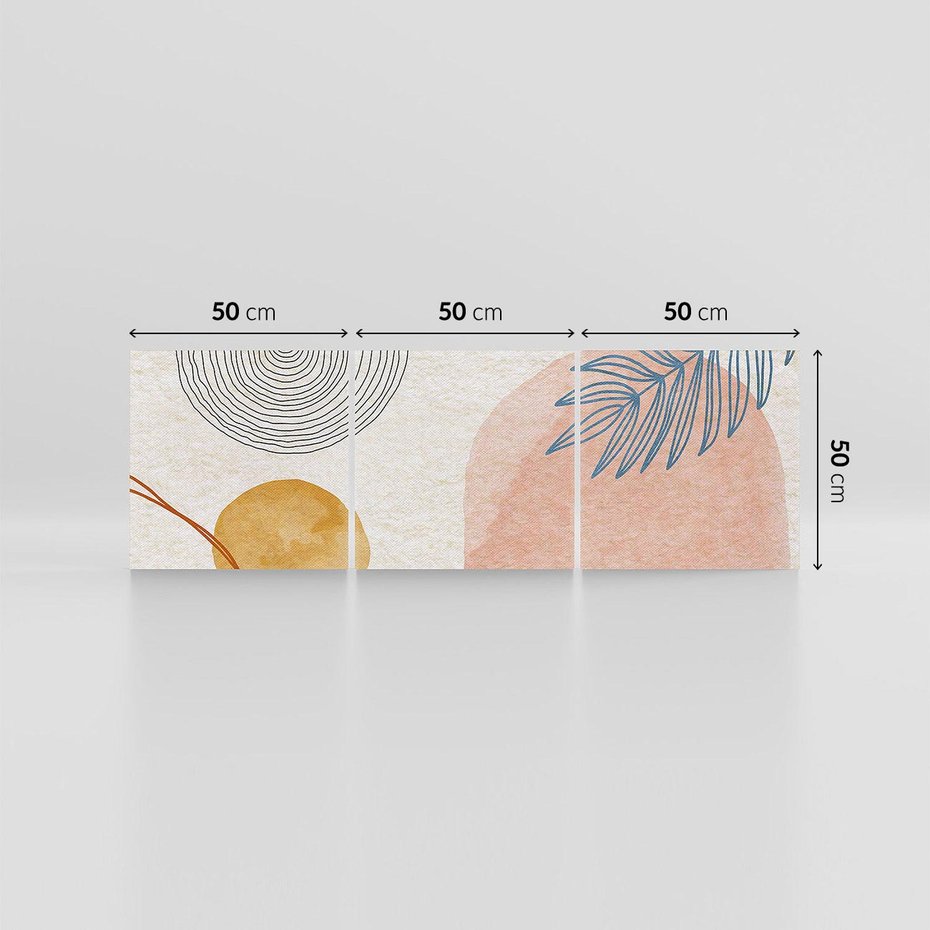 Obraz na płótnie 150x50 - Liście i Geometrie - nowoczesny, akwarelowe plamy