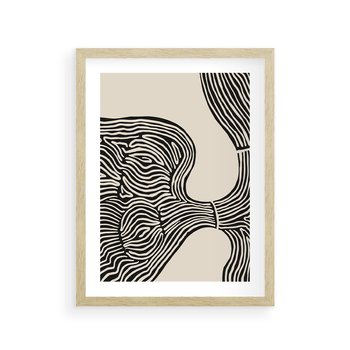 Plakat w ramie 30x40 - Harmonijne Kształty - abstrakcyjne ryciny, czarno biały - rama drewno