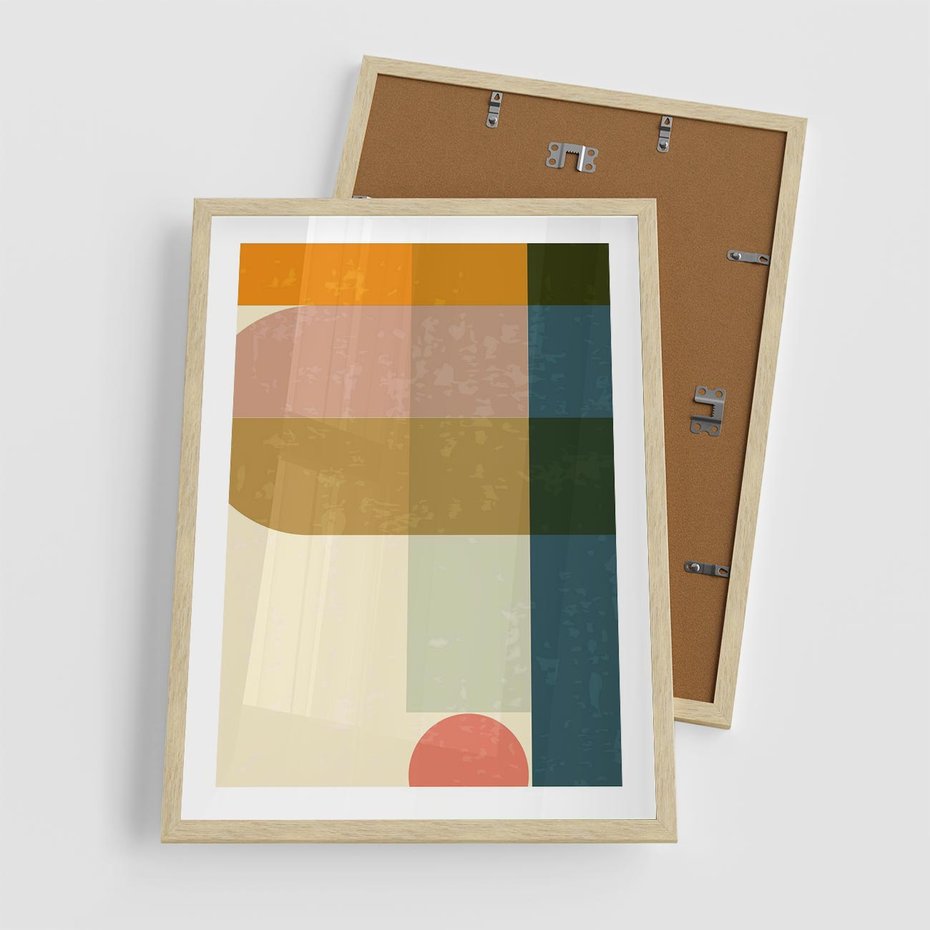Plakat w ramie 50x70 - Geometryczna Grafika na Plakacie - geometryczna nowoczesna grafika, minimalizm - rama drewno