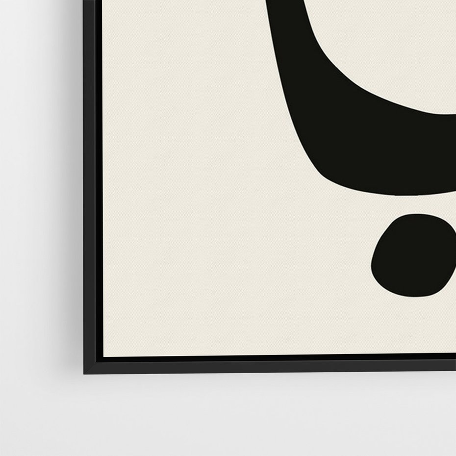 Obraz w ramie 70x100 - Intrygujące Zaskoczenia - beżowa abstrakcyjna kompozycja, czarny akcent - rama czarna
