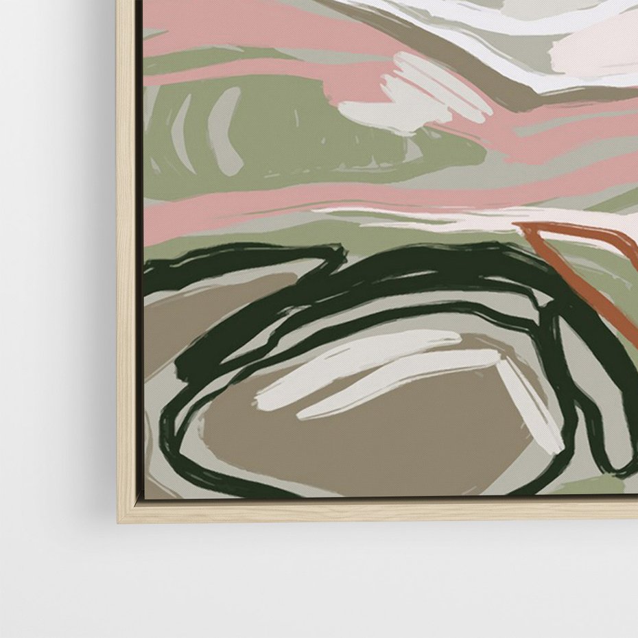 Obraz w ramie 50x70 - Szarawe Wzgórza - pastelowy krajobraz, nowoczesny plakat - rama drewno