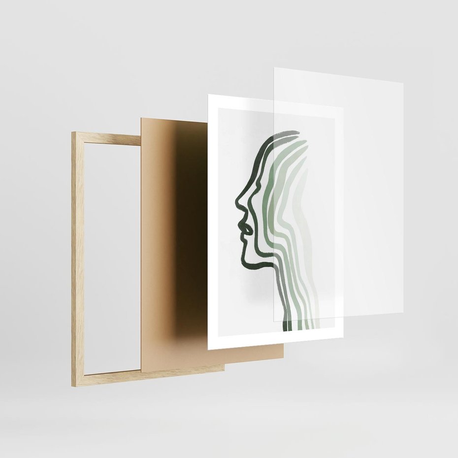 Plakat w ramie 50x70 - Zielony Profil - abstrakcja, zielony portret z profilu - rama drewno