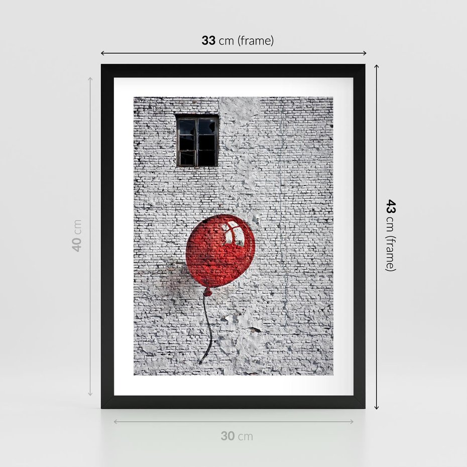 Plakat w ramie 30x40 - Mur Balonów - mur, balon - rama czarna