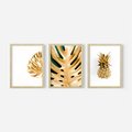 Zestaw obrazy w ramie 30x40 galeria - Złoty, ananas, monstera, gold - rama drewno