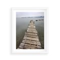 Plakat w ramie 40x50 - Jeziorne Refleksje - pomost, jezioro - rama biała