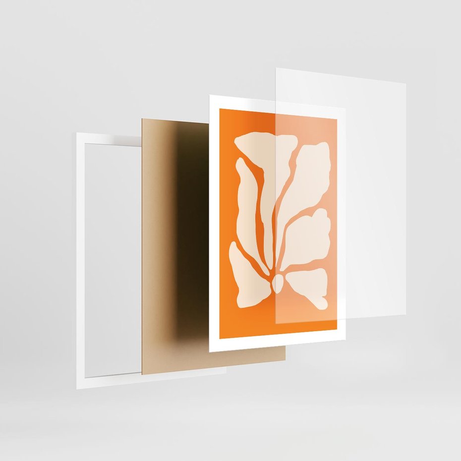 Plakat w ramie 50x70 - Wibracje Barw - abstrakcyjny boho plakat, pomarańczowe tło - rama biała