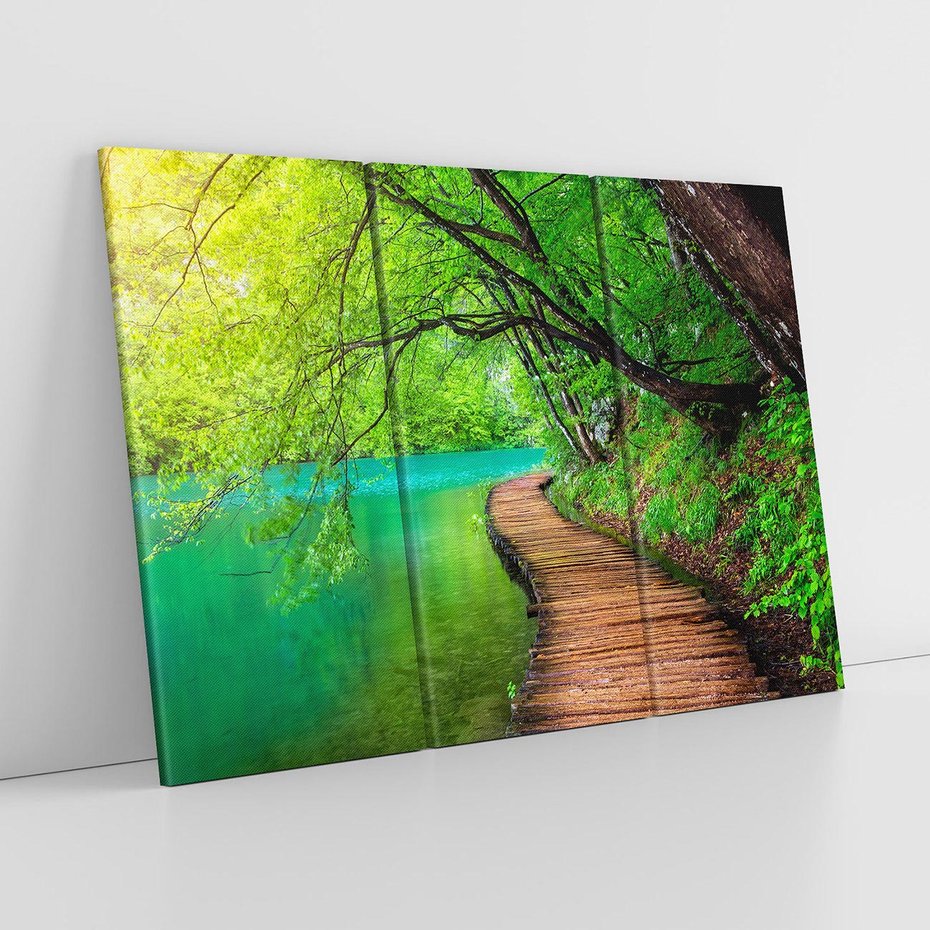 Obraz na płótnie 120x80 - Spokój nad jeziorem: Zatop się w naturze - jezioro, drzewa