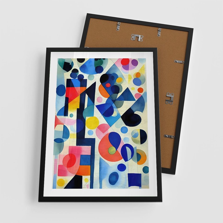 Plakat w ramie 50x70 - Księga Akwarelowych Przeniknięć - abstrakcyjny obraz, różne kolorowe kształty - rama czarna