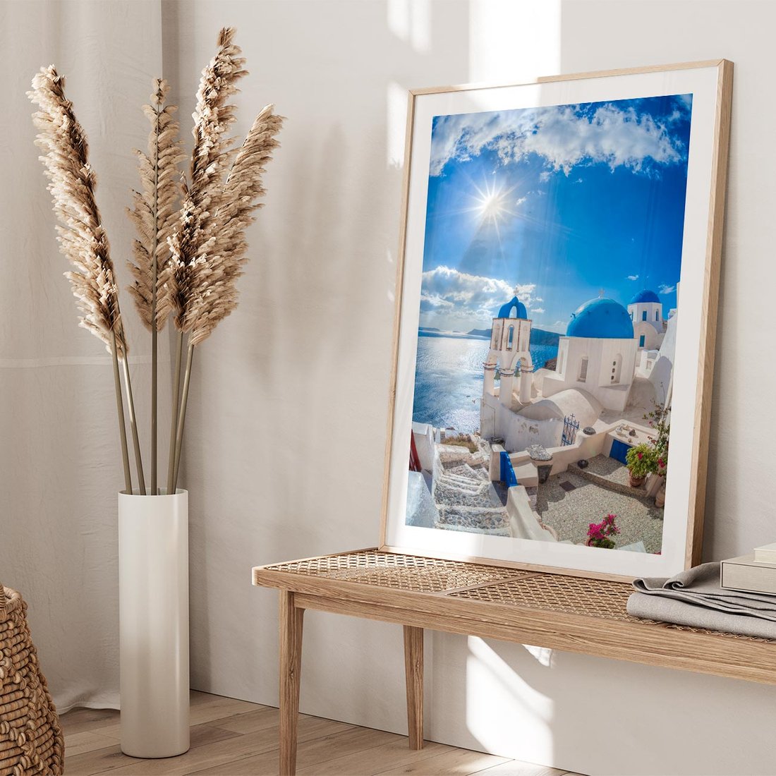 Plakat w ramie 40x50 - Uroki Santorini we Włoszech - Santorini, Włochy - rama drewno