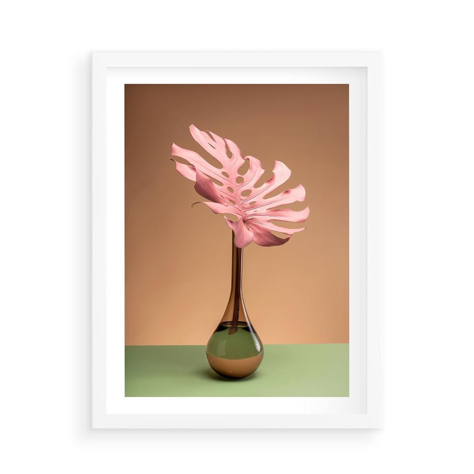 Plakat w ramie 50x70 - Wyjątkowy monstera - monstera, liść - rama biała