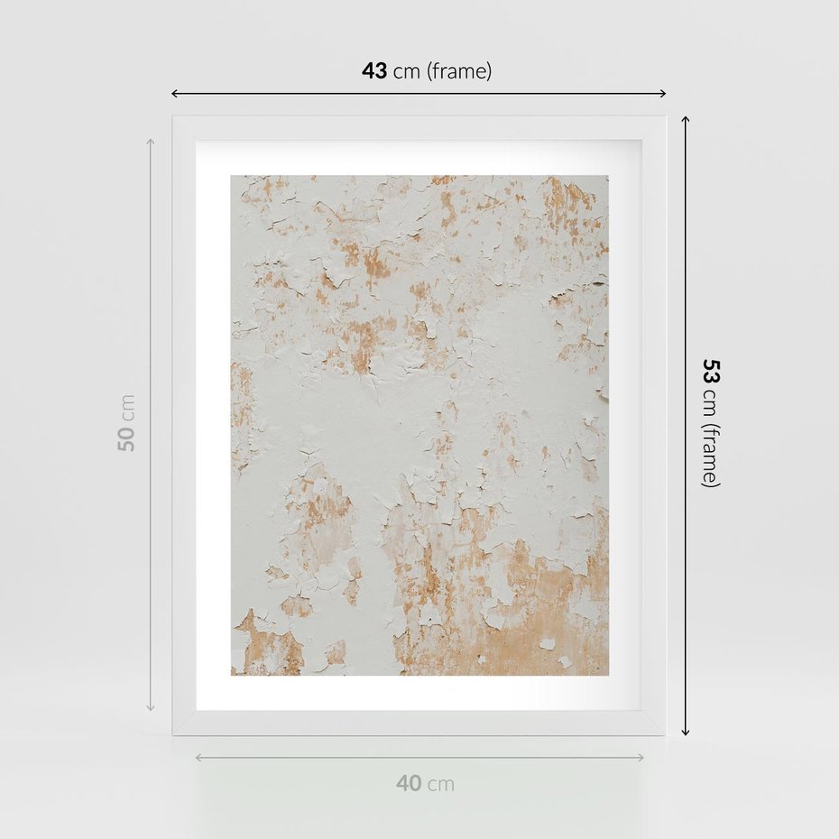 Plakat w ramie 40x50 - Beżowa Ściana z Łuszczącą Się Farbą - stara ściana, beżowa - rama biała