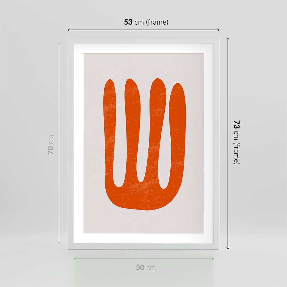 Plakat w ramie 50x70 - Eksploracja Nowego Światła - abstrakcyjna pomarańczowa forma, minimalizm - rama biała