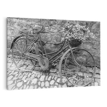 Obraz na płótnie 120x80 - Zapomniany Urok - czarno biała fotografia, stary rower oparty o mur