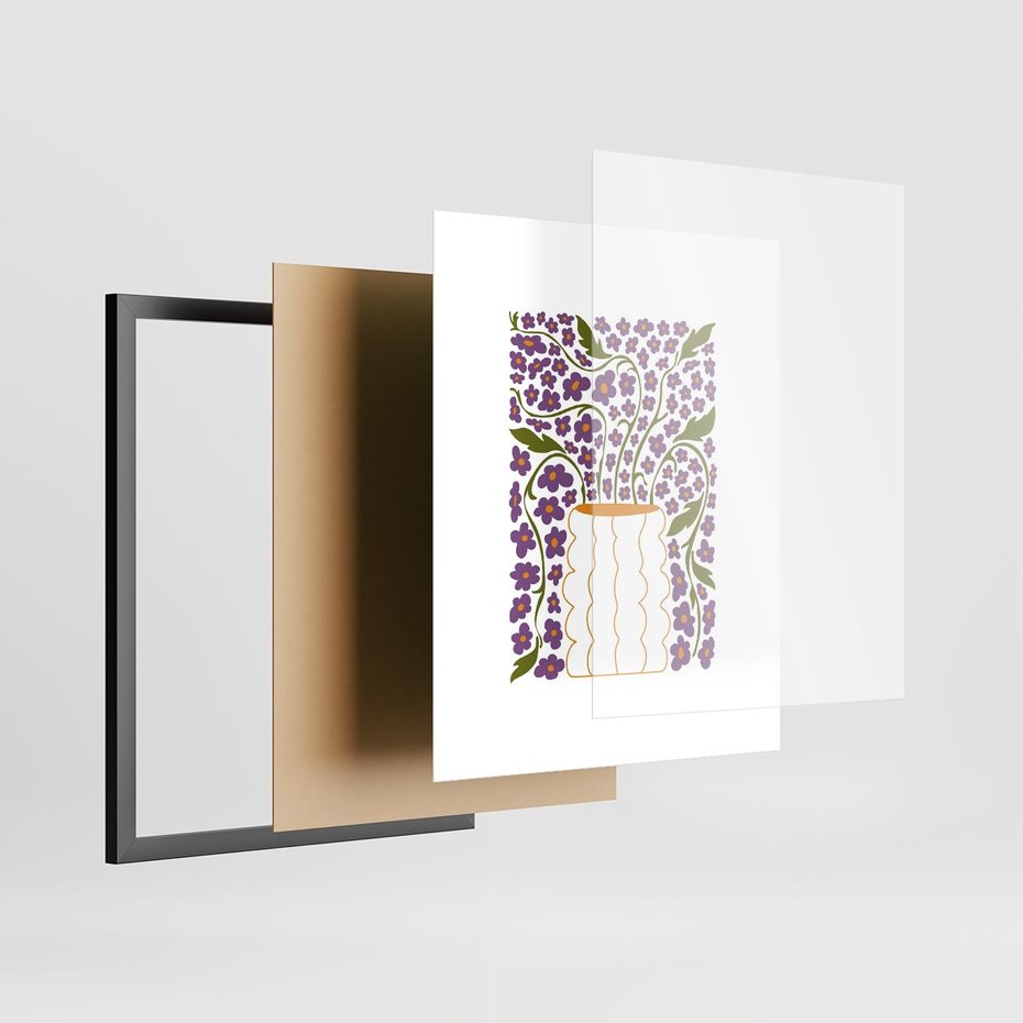 Plakat w ramie 40x50 - Witalność Kwiatów - kwiaty w wazonie, minimalistyczna kompozycja - rama czarna