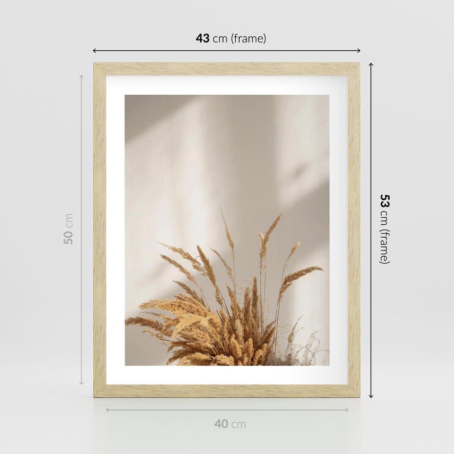 Plakat w ramie 40x50 - mpresyjne układy traw - boho, trawy - rama drewno