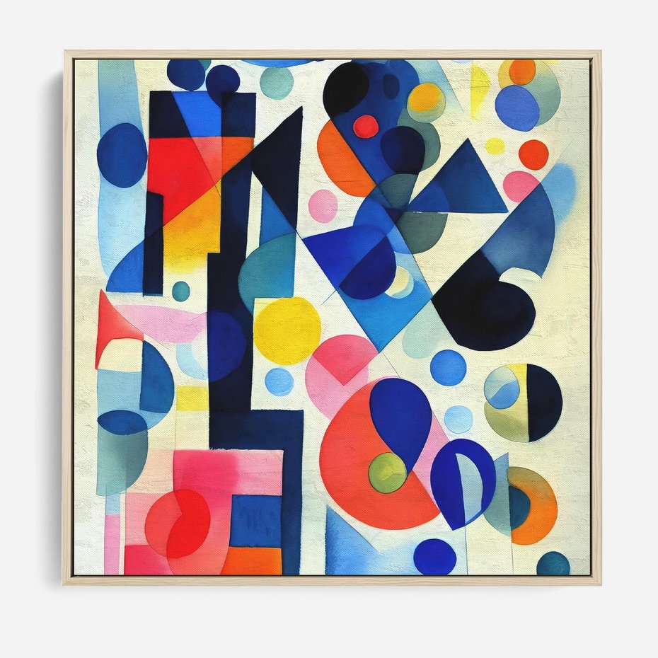 Obraz w ramie 80x80 - Księga Akwarelowych Przeniknięć - abstrakcyjny obraz, różne kolorowe kształty - rama drewno