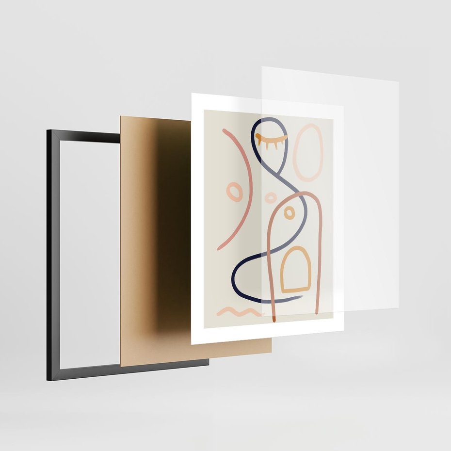 Plakat w ramie 40x50 - Mgnienie Oka - abstrakcja w stylu picasso, beżowe tło - rama czarna