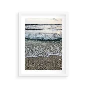 Plakat w ramie 30x40 - Spokojna Plaża - plaża, żwirek - rama biała