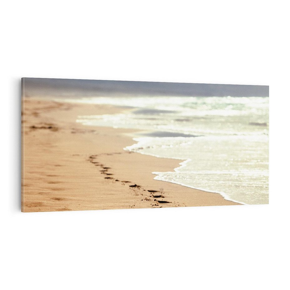 Obraz na płótnie 120x60 - Ślady stóp na plaży - plaża, ślady