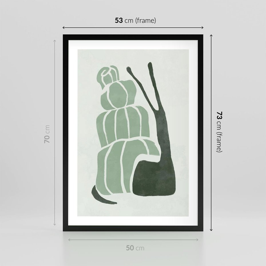 Plakat w ramie 50x70 - Zielona Równowaga - abstrakcyjny zielony ślimak, skandynawski design - rama czarna