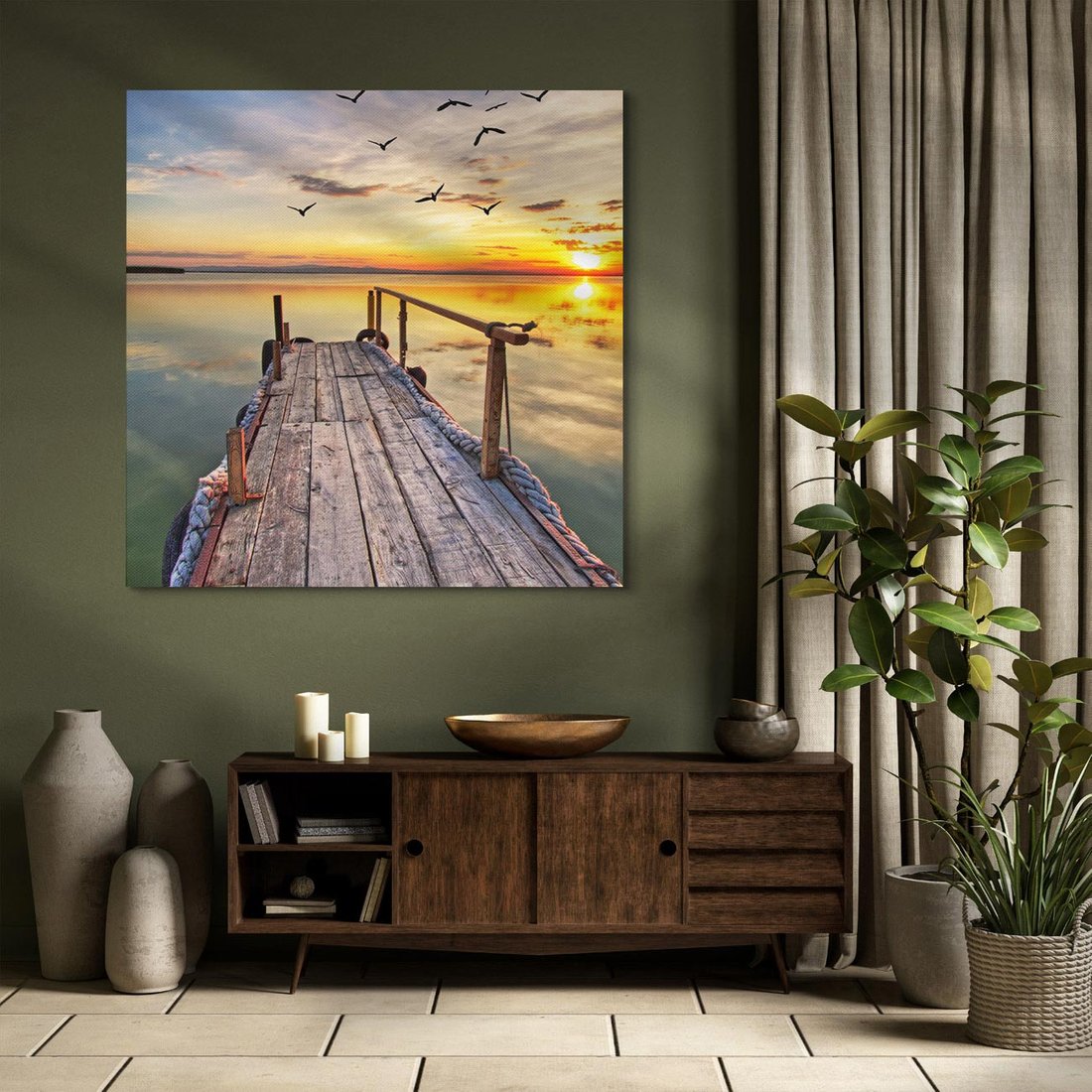 Obraz na płótnie 70x70 - Spokojny pomost nad jeziorem - pomost, jezioro